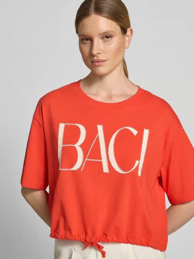 Oui boxy fit T-shirt met parels en tunnelkoord - Foto 2