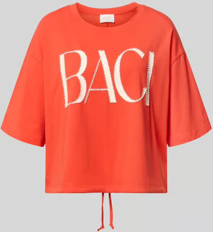 Oui boxy fit T-shirt met parels en tunnelkoord