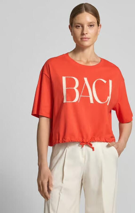 Oui boxy fit T-shirt met parels en tunnelkoord - Foto 4