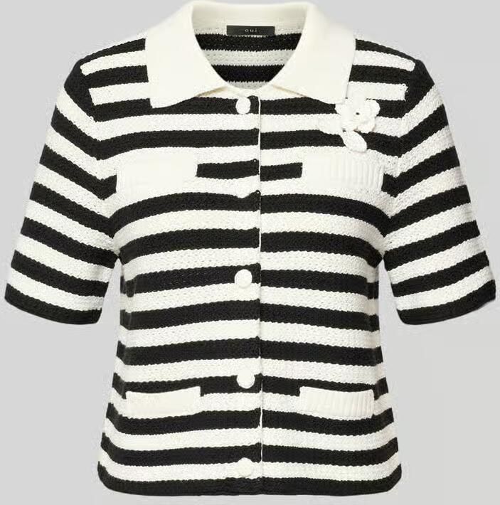 Oui Gebreid jack met florale applicatie en 1 2-mouwen