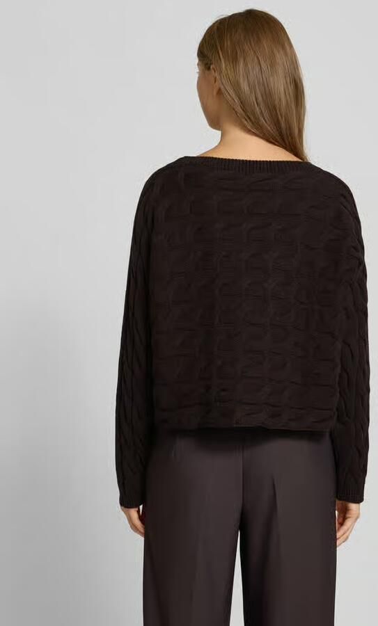 Oui Gebreide pullover met kabelpatroon en ronde hals