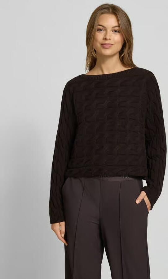 Oui Gebreide pullover met kabelpatroon en ronde hals - Foto 2