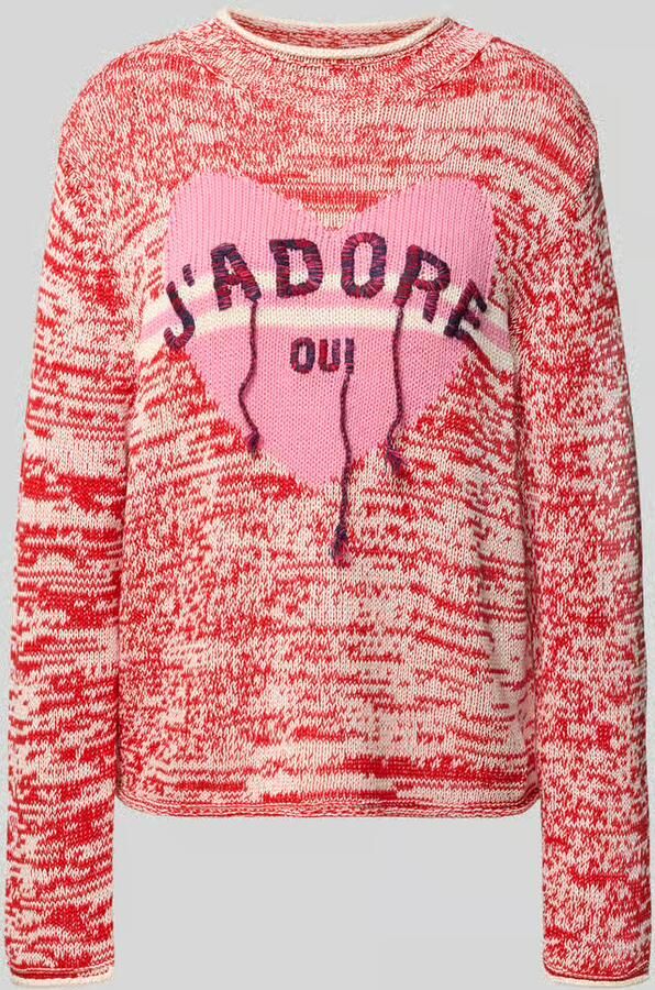 Oui Gebreide pullover met geribde boorden