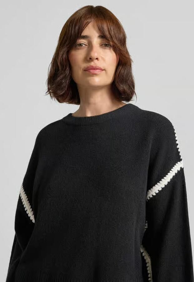 Oui Gebreide pullover met ronde hals en contrasterende strepen - Foto 2
