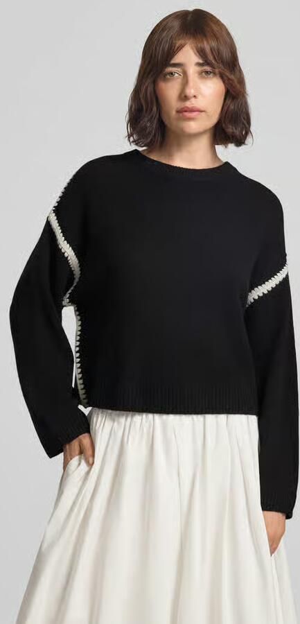 Oui Gebreide pullover met ronde hals en contrasterende strepen - Foto 3
