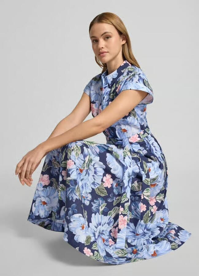 Oui midi-jurk met all-over bloemenmotief
