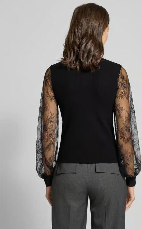 Oui Pullover van viscosemix met mouwen van kant