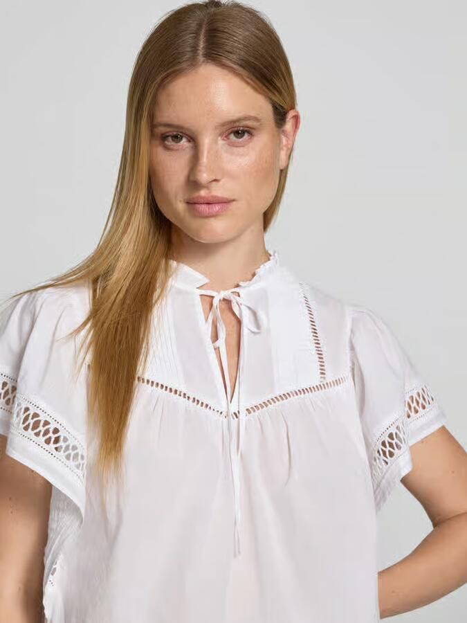 Oui regular fit blouse met vetersluiting en ajourwerk - Foto 3