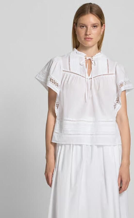 Oui regular fit blouse met vetersluiting en ajourwerk - Foto 5