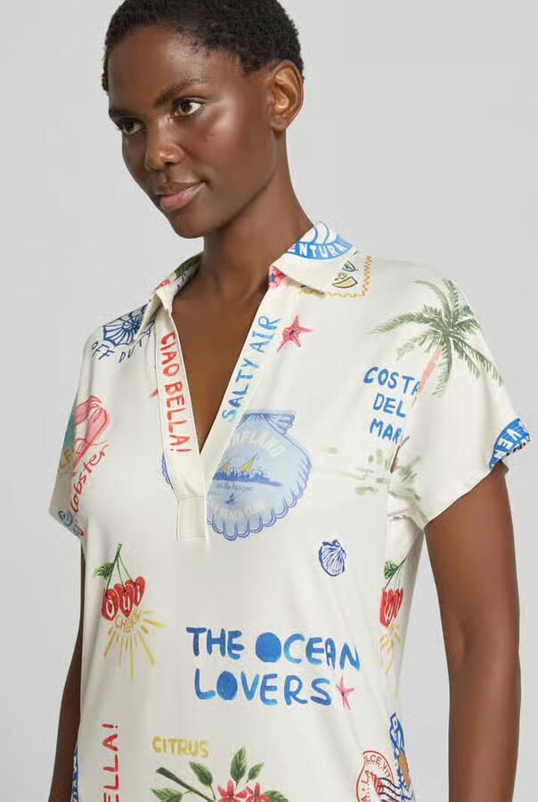 Oui regular fit jurk met all-over motiefprint