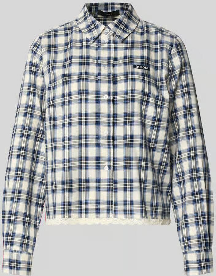 Oui Regular fit overhemdblouse van puur katoen met kant