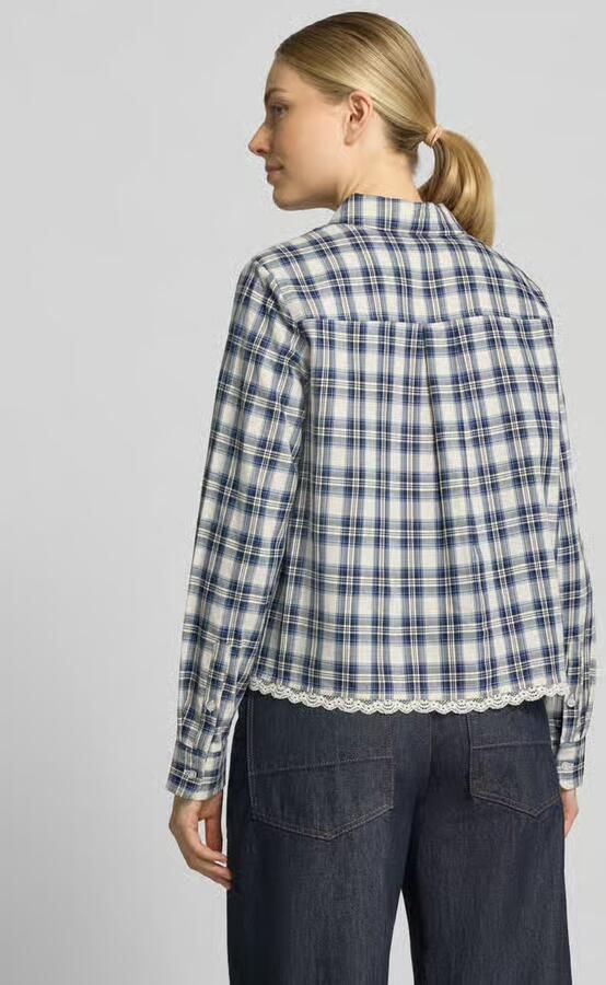 Oui Regular fit overhemdblouse van puur katoen met kant - Foto 2