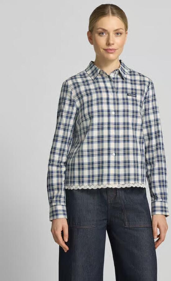 Oui Regular fit overhemdblouse van puur katoen met kant - Foto 3