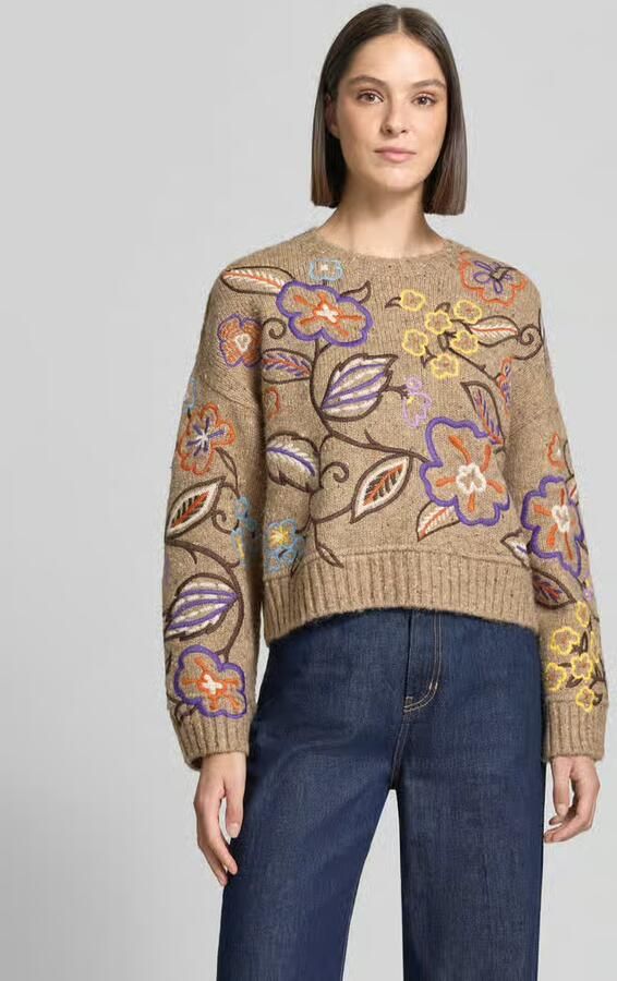 OUI gebreide gebloemde trui met borduursels en wol meerkleurig - Foto 5