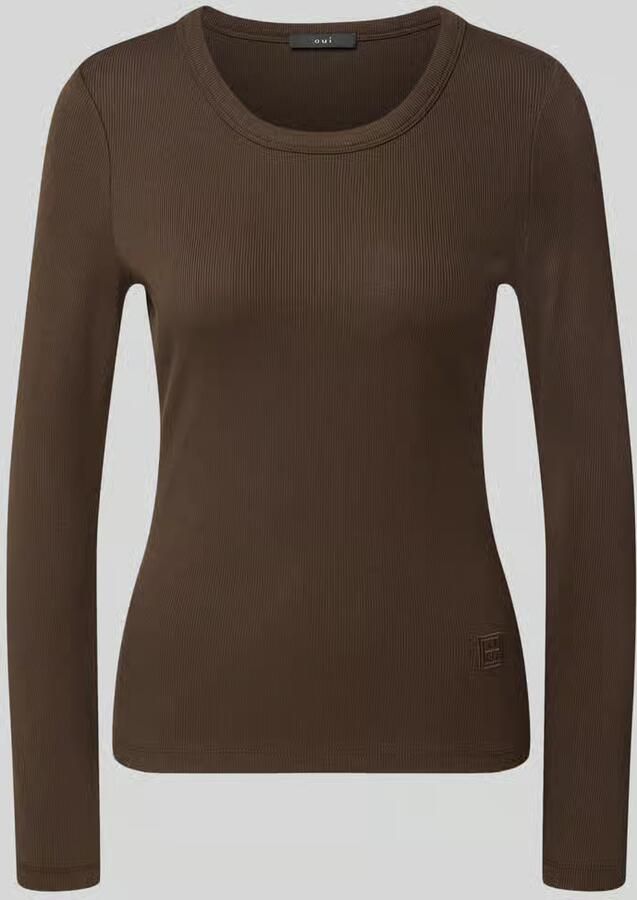 Oui Regular fit shirt met lange mouwen van katoenmix