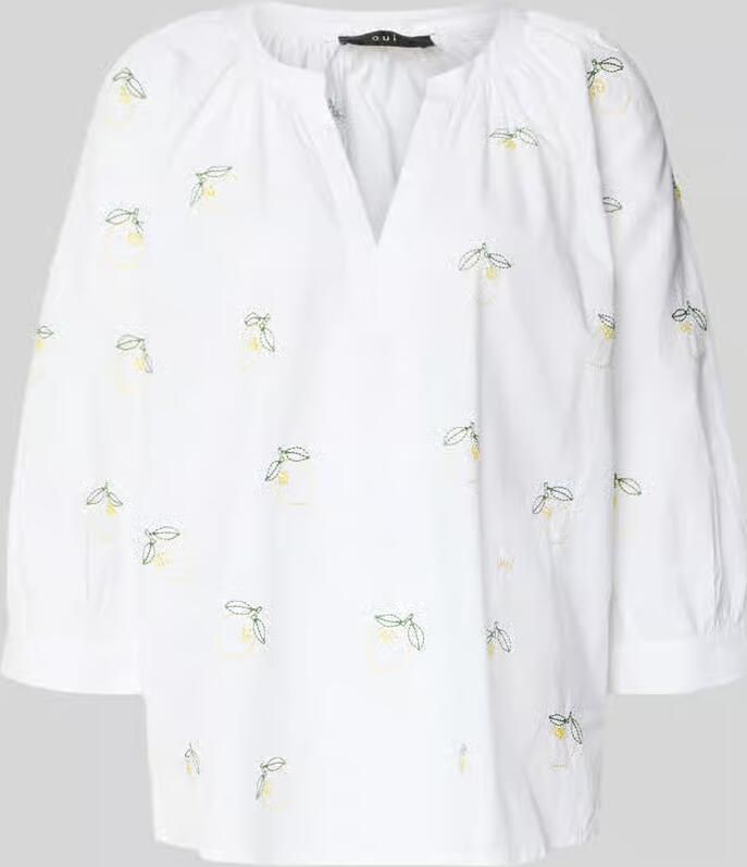 Oui regular fit tuniekblouse met stitchings en 3 4-mouw