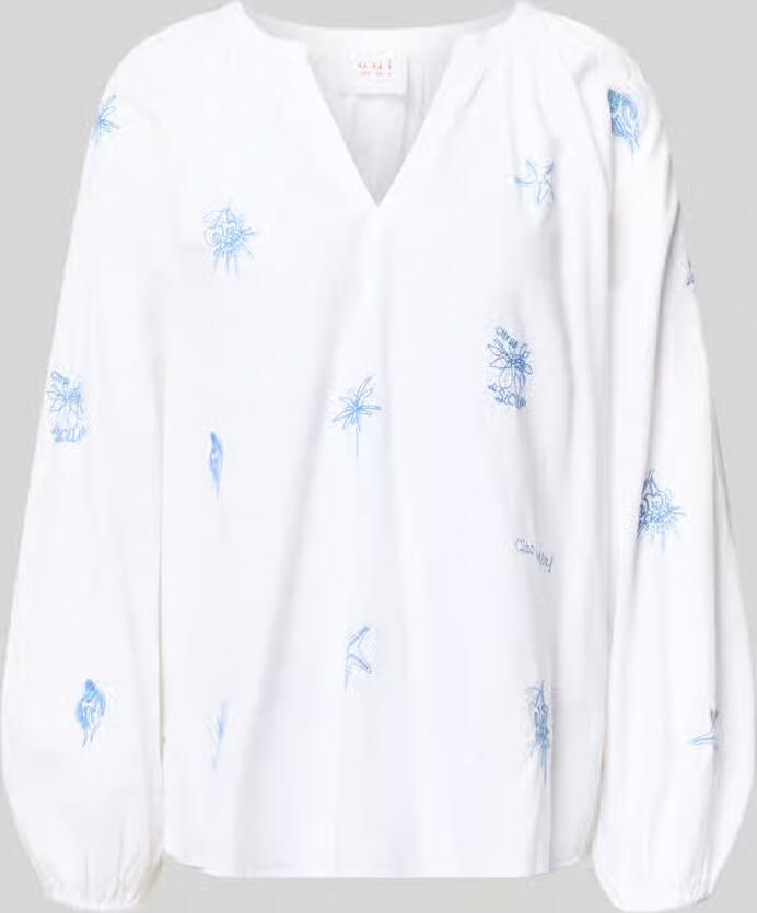 Oui regular fit tuniekblouse met stitchings en V-hals