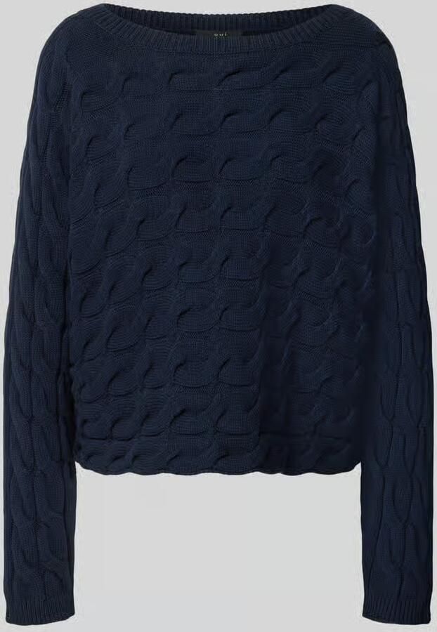 Oui relaxed fit gebreide pullover van katoenmix met kabelpatroon
