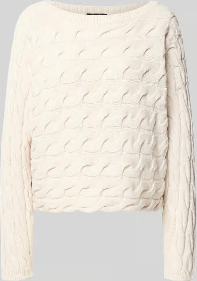 Oui relaxed fit gebreide pullover van katoenmix met kabelpatroon
