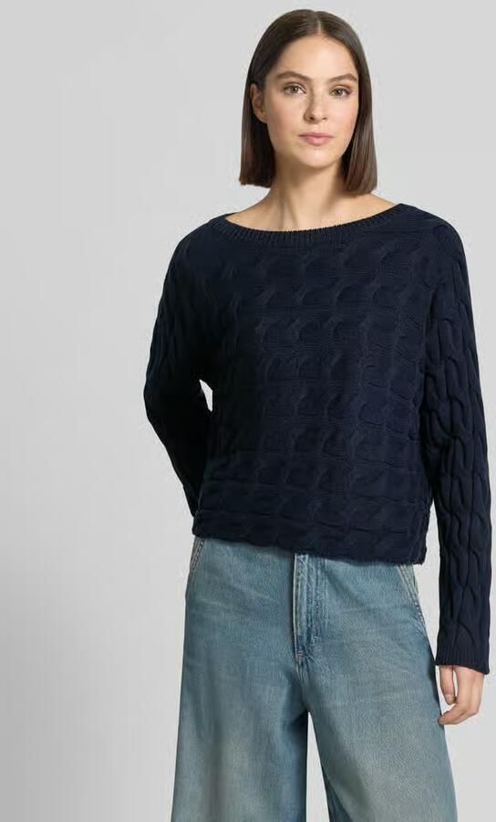 Oui relaxed fit gebreide pullover van katoenmix met kabelpatroon - Foto 3