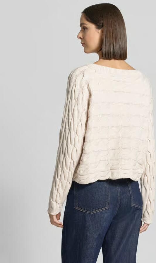 Oui relaxed fit gebreide pullover van katoenmix met kabelpatroon - Foto 2