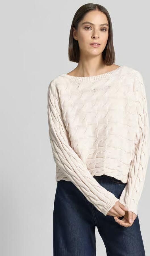 Oui relaxed fit gebreide pullover van katoenmix met kabelpatroon - Foto 3
