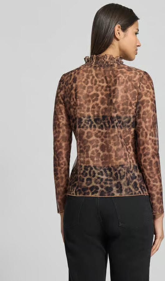 Oui Semi-transparant shirt met lange mouwen en ruches