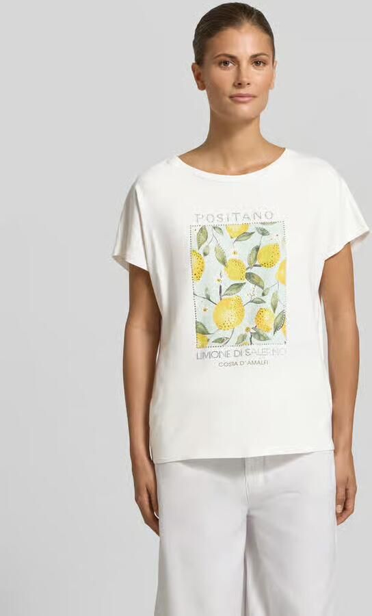 Oui T-shirt met motiefprint en met siersteentjes