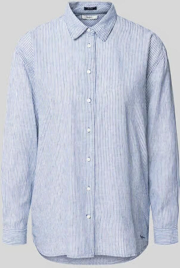 Pepe Jeans relaxed fit overhemdblouse van mix van katoen en linnen model 'BERNANY' - Foto 2
