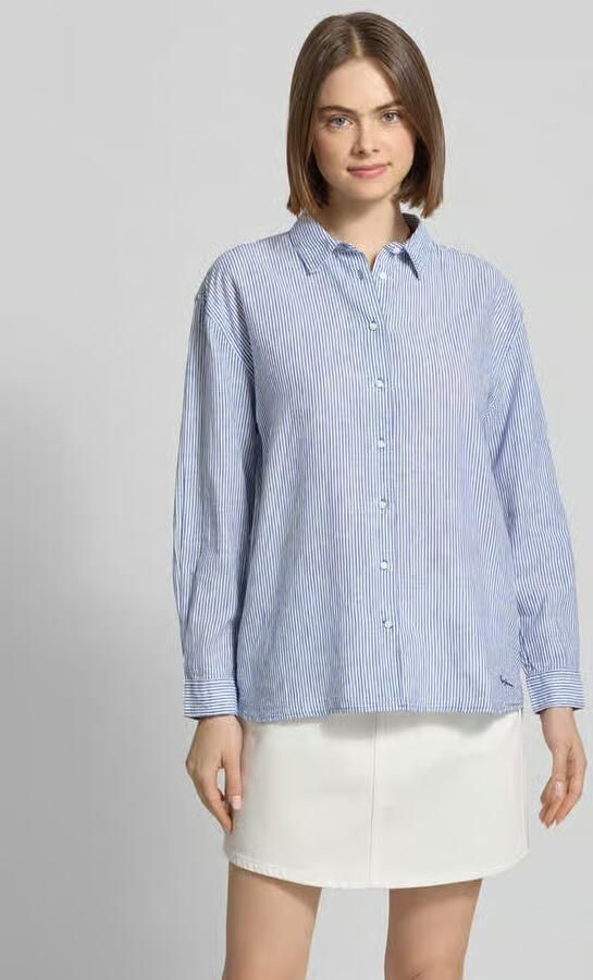 Pepe Jeans relaxed fit overhemdblouse van mix van katoen en linnen model 'BERNANY' - Foto 3