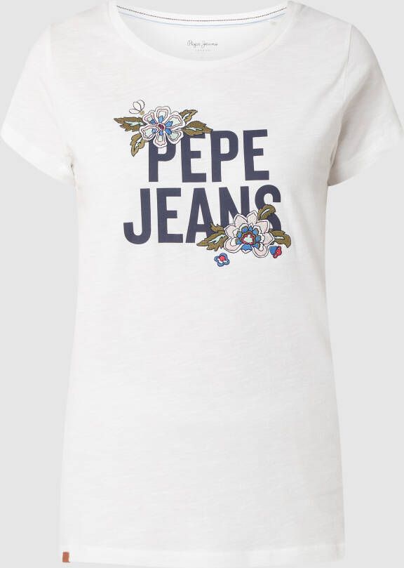 Pepe Jeans Shirt met korte mouwen BERNARDETTE met grote gebloemde logo print bij de borst