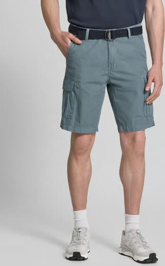 Petrol regular fit bermuda met cargozakken - Foto 4