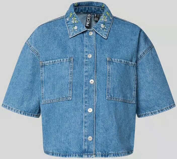 Pieces Boxy fit jeansblouse van puur katoen model 'SKY' - Foto 2