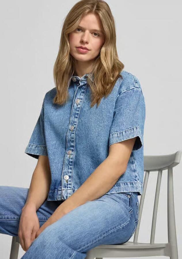 Pieces loose fit jeansblouse van puur katoen model 'SKY' - Foto 4