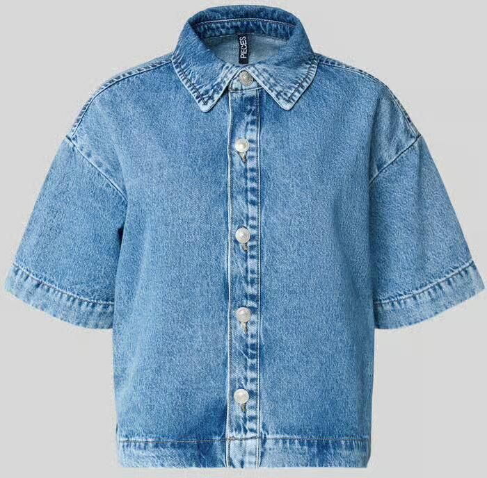 Pieces loose fit jeansblouse van puur katoen model 'SKY' - Foto 5