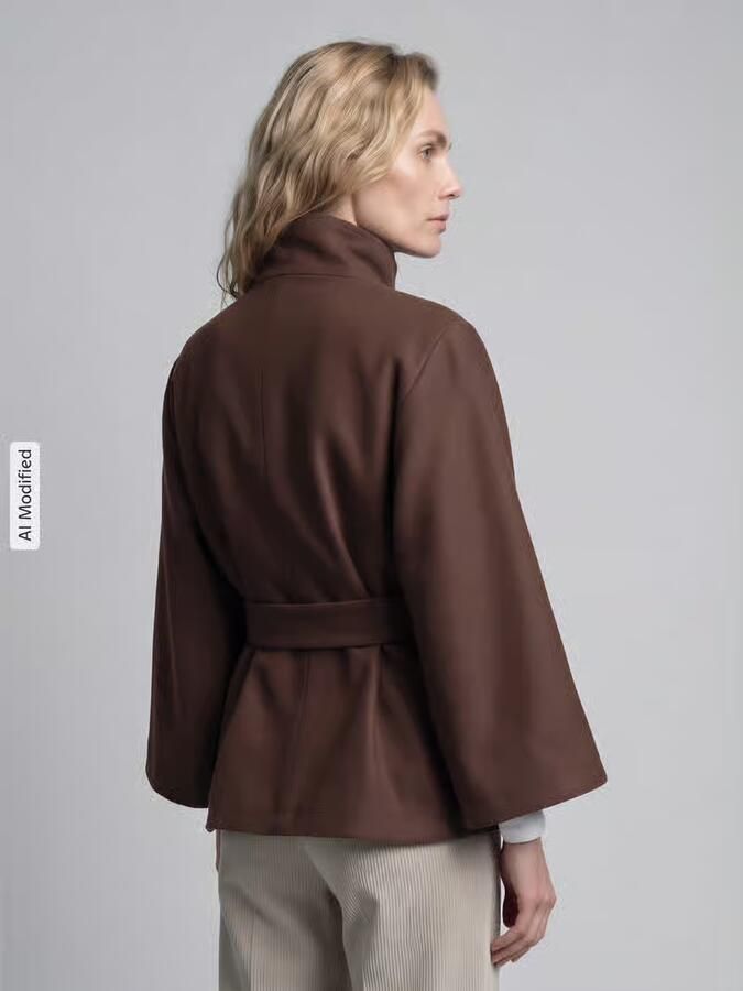 Pieces Loose fit poncho met bindceintuur model 'AIKEN'