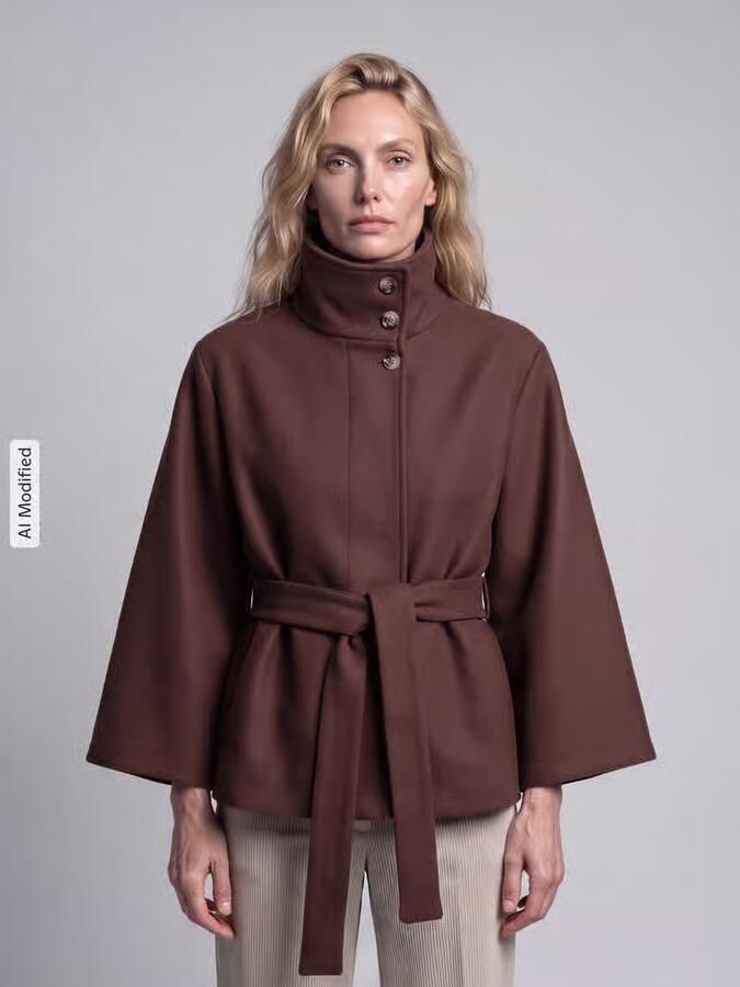 Pieces Loose fit poncho met bindceintuur model 'AIKEN' - Foto 2