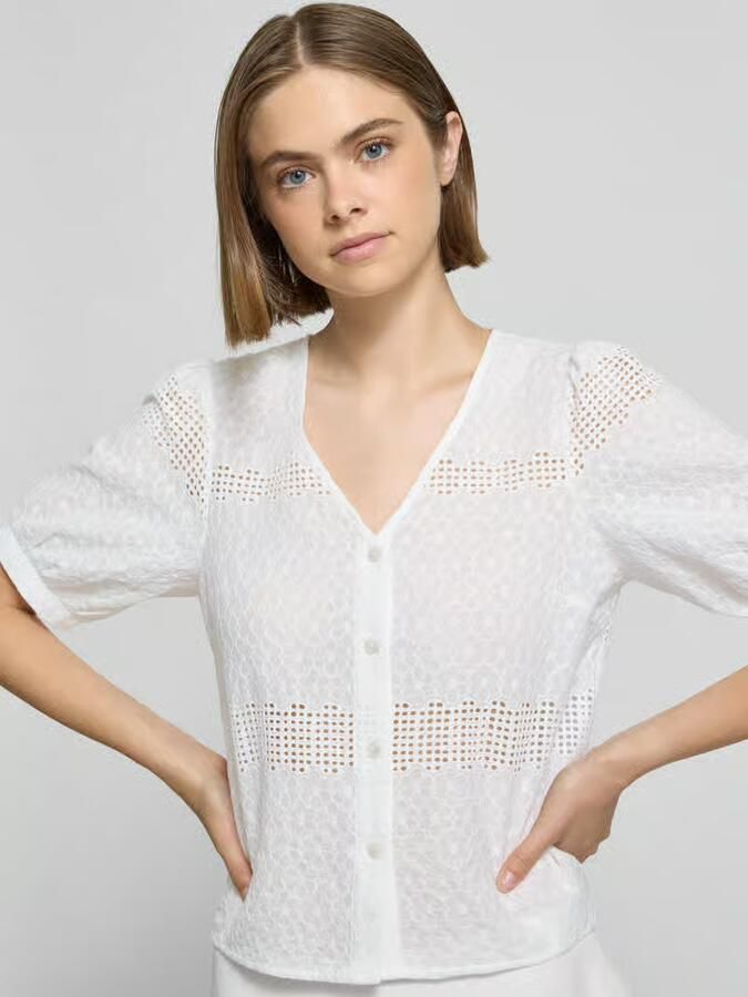 Pieces Regular fit blouse met broderie anglaise model 'TAYA' - Foto 2