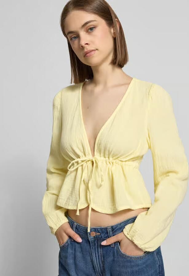 Pieces regular fit blouse met lange mouwen van puur katoen model 'SASTINA'