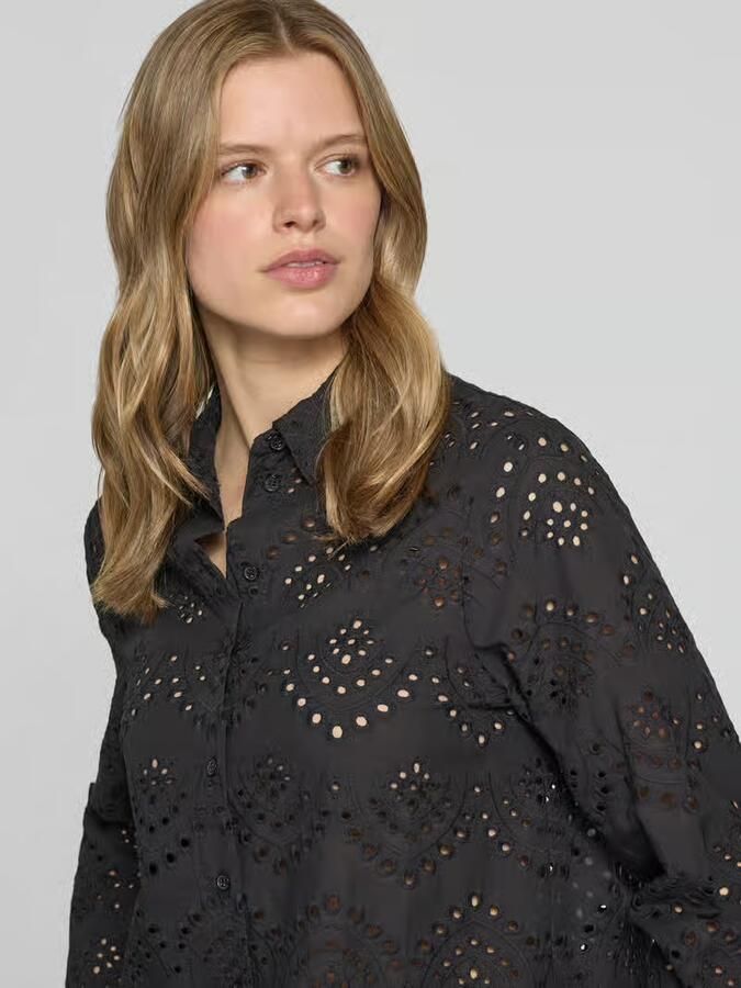 Pieces regular fit blouse met lange mouwen van puur katoen model 'VILDE' - Foto 4