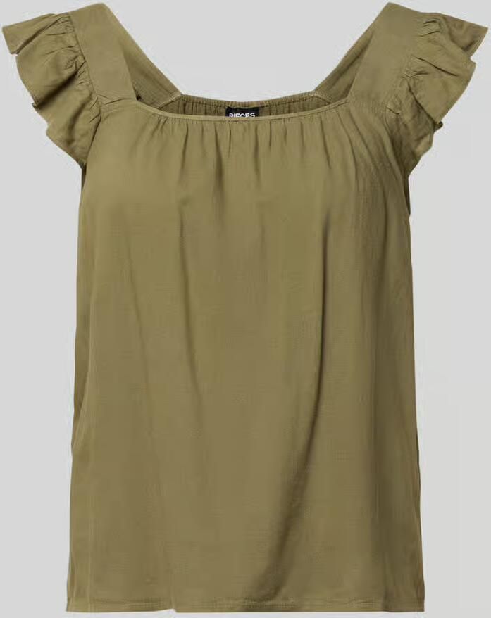 Pieces regular fit blousetop van mix van katoen en linnen model 'PIA' - Foto 2