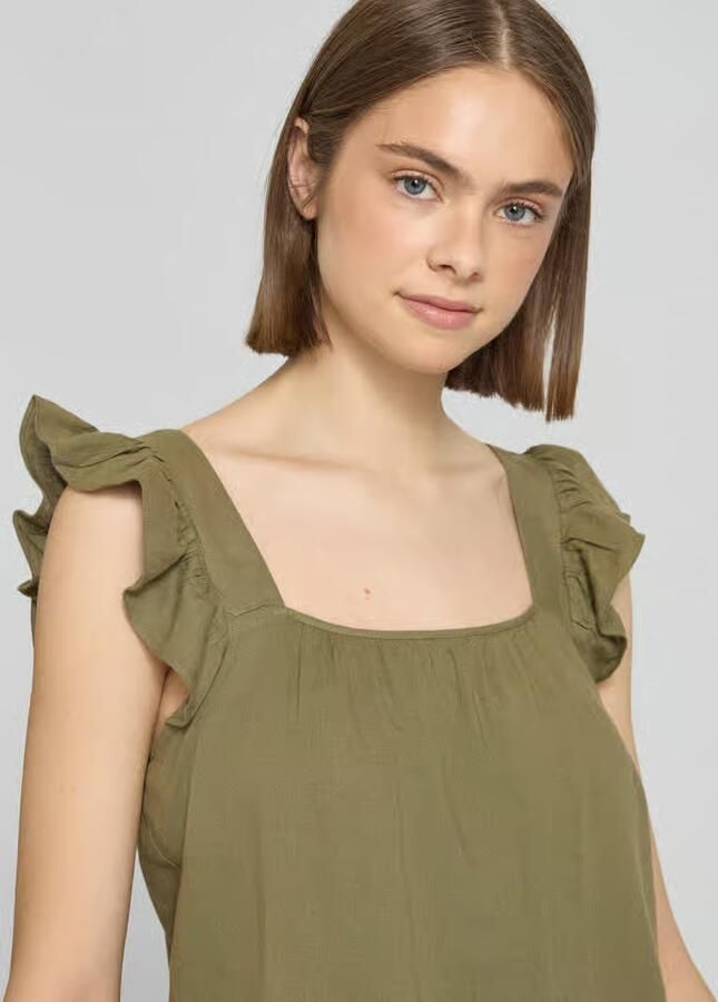 Pieces regular fit blousetop van mix van katoen en linnen model 'PIA'