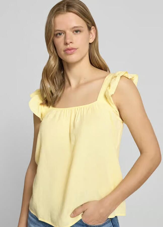 Pieces regular fit blousetop van mix van katoen en linnen model 'PIA'