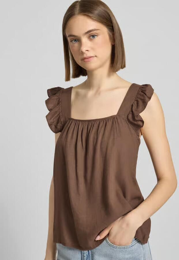 Pieces regular fit blousetop van mix van katoen en linnen model 'PIA'