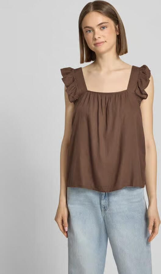 Pieces regular fit blousetop van mix van katoen en linnen model 'PIA' - Foto 4