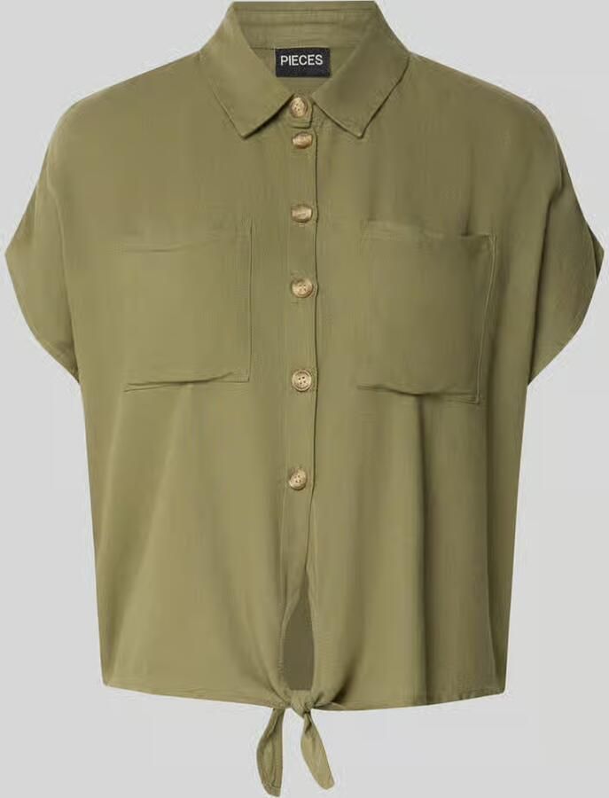 Pieces regular fit overhemdblouse van mix van viscose en linnen model 'PIA' - Foto 2