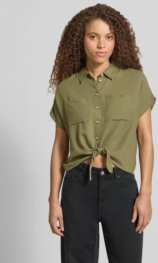 Pieces regular fit overhemdblouse van mix van viscose en linnen model 'PIA' - Foto 3