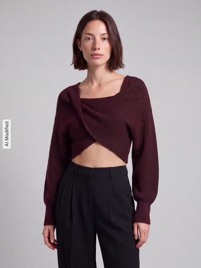 Pieces regular fit trui in wikkel-look model 'AVA' - Foto 3