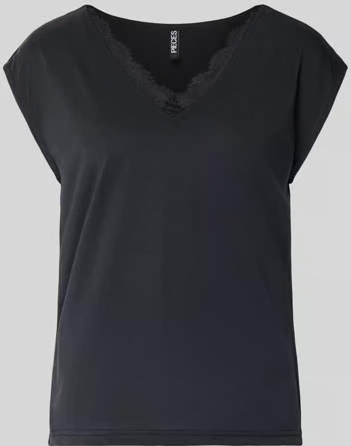 Pieces Shirt met korte mouwen PCKAMALA LACE V-NECK TEE JRS NOOS BC - Foto 4