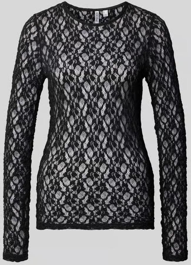 Pieces Slim Fit shirt met lange mouwen met ronde hals model 'HAZEL'